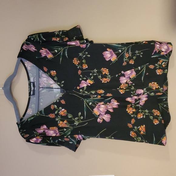 Karl Lagerfeld Tops - Karl Lagerfeld Black Floral Blouse NWOT